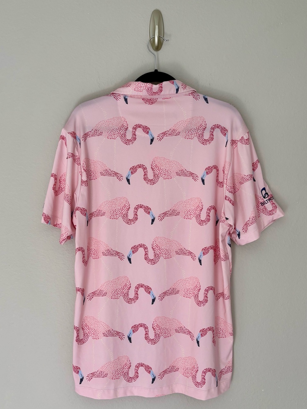 Bad Birdie Pinky Promise Flamingo Print Golf Polo Biltmore AZ Pink Men's L - Picture 5 of 7